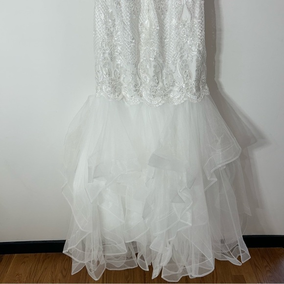 Lucci Lu plunging Mermaid Gown Wedding White Lace Sequin Dress size 14 new w/tag - Picture 5 of 12